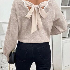 Bow Tie-Back Drop Shoulder Sweater